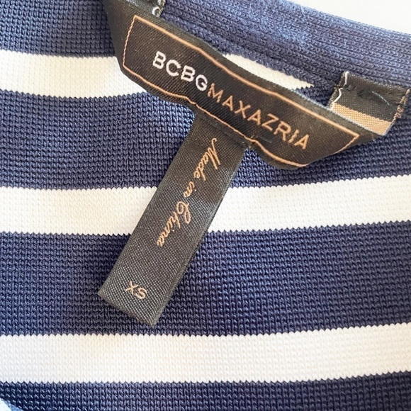 BCBG Maxazria Size XS Bandage Inya Navy Combo Stripe One Shoulder Dress - Picture 7 of 11